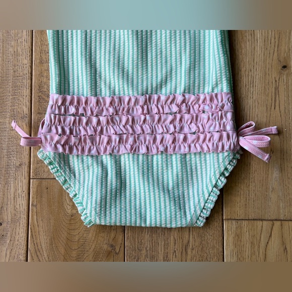 Ruffle Butts Mint Green Seersucker Long Sleeve Rash Guard One Piece 18-24 mo - Picture 8 of 8